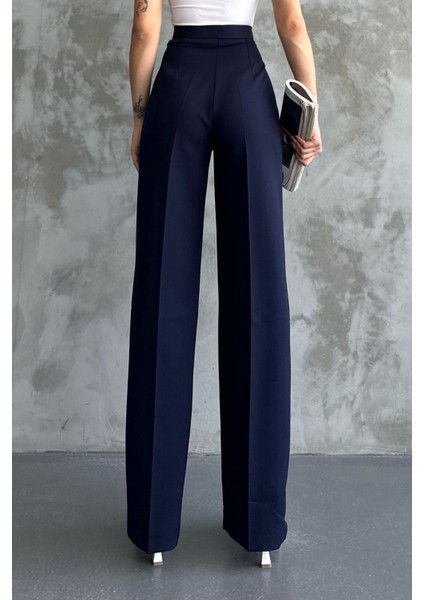 Kadın Yeni Sezon Yüksek Bel Klasik Lacivert Kumaş Pantolon Lacivert / M