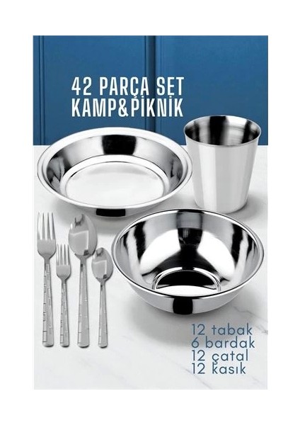 Bx 42 Parça Tabak Kase Bardak Çatla Kaşık Seti Kamp Piknik Seti
