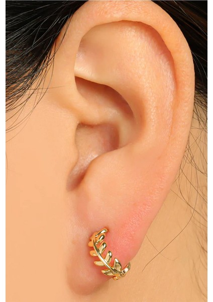 18K Altın Kaplama Mini Yaprak Motifli Halka Küpe