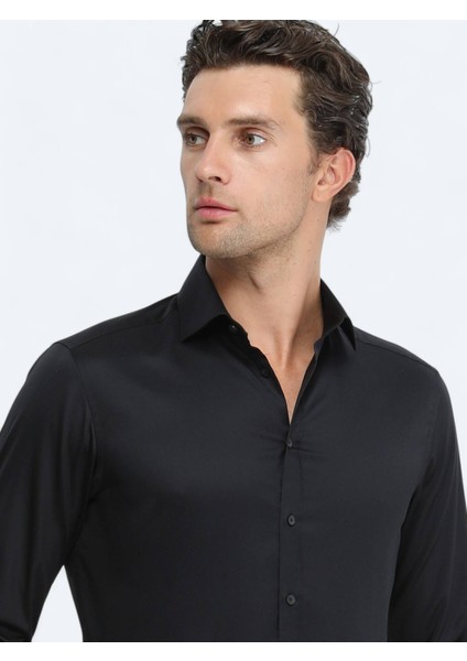 Siyah Düz Regular Fit Dokuma Klasik %100 Pamuk Gömlek fiyatları