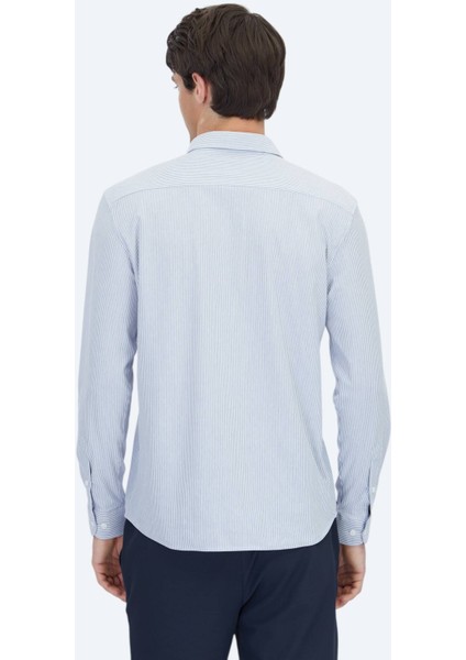 Mavi Çizgili Regular Fit Casual Pamuk Karışımlı Gömlek indirimleri