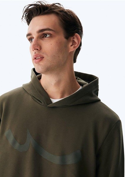 ErkekLogolu Kapüşonlu Yeşil Sweatshırt