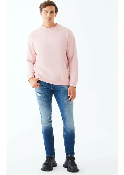 ErkekSoluk Efektli Bisiklet Yaka Lila Sweatshırt fırsatları