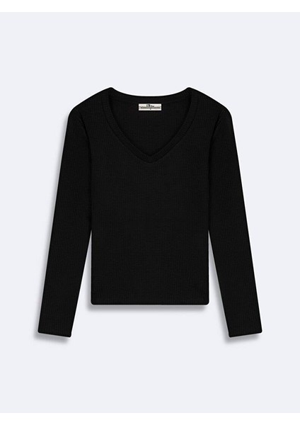 V Yaka Fitilli Siyah Sweatshırt modelleri