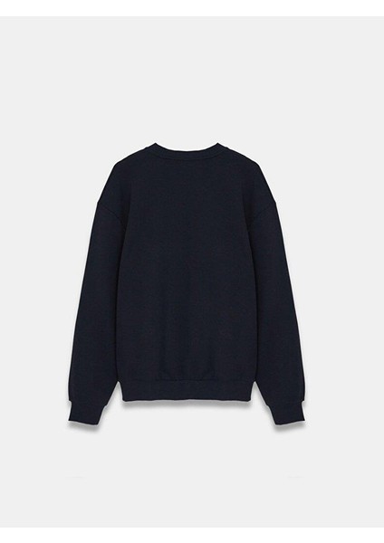 Baskılı Sıfır Yaka Uzun Kollu Relaxed Fit Siyah Sweatshırt fırsatları