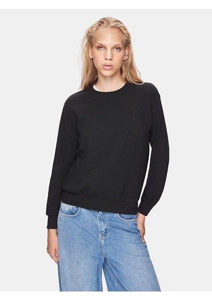 Kadın Sıfır Yaka Uzun Kollu Siyah Sweatshırt