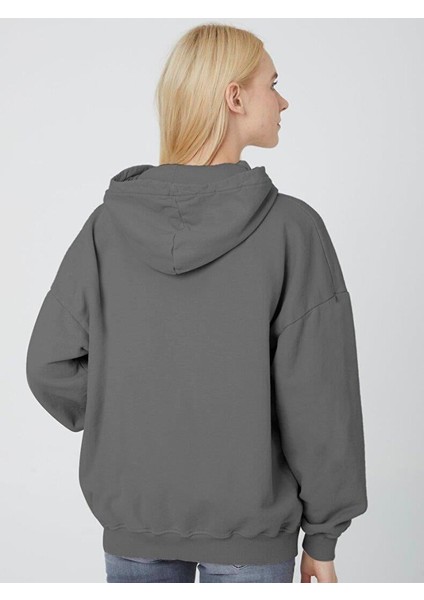 KadınSoluk Efektli Oversıze Koyu Grı Sweatshırt
