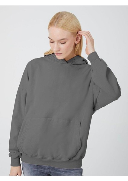 KadınSoluk Efektli Oversıze Koyu Grı Sweatshırt