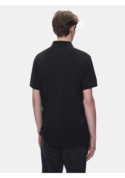 Erkek Polo Yaka Fermuarlı Kısa Kollu Regular Siyah T-shırt