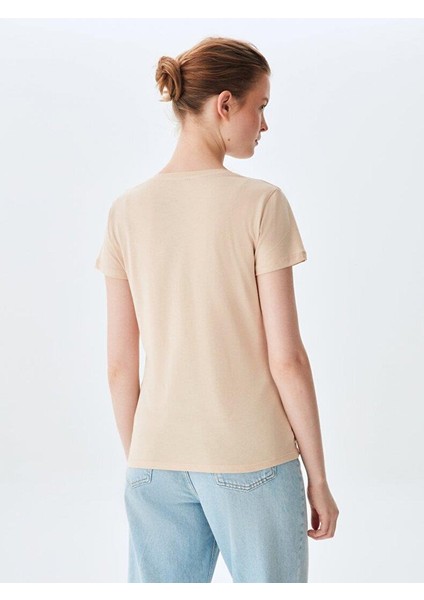 Kadın V Yaka Basıc Kısa Kol Regular Gri T-shırt