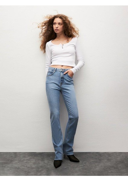 Kadın Betıana X Düz Paça Yüksek Bel Jean Pantolon