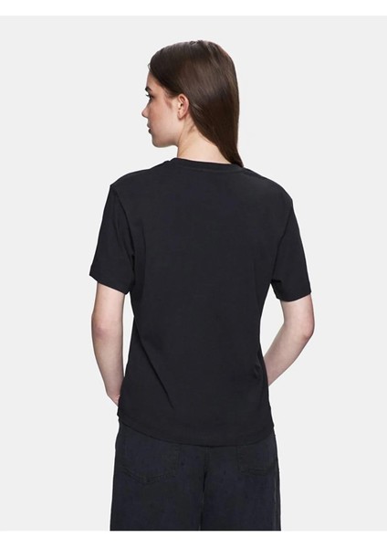 Kadın Regular Sıgnlı Kısa Kollu Siyah T-shırt