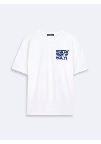 Rodobe Erkek Basic Sırt Baskılı Rahat Kesim Beyaz T-shirt 1225842826089 modelleri