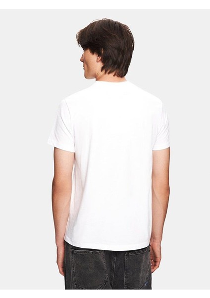 Erkek Kısa Kollu Sıfır Yaka Mini Sloganlı Regular Beyaz T-shırt