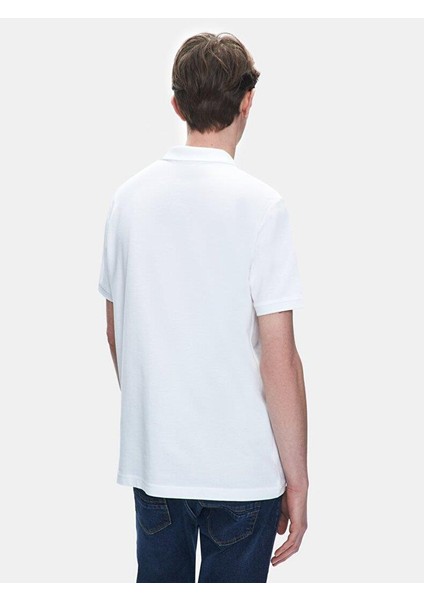 Erkek Polo Yaka Fermuarlı Kısa Kollu Regular Beyaz T-shırt