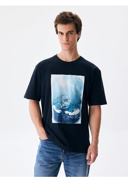 ErkekLogolu Baskılı Lacivert T-shırt indirimleri