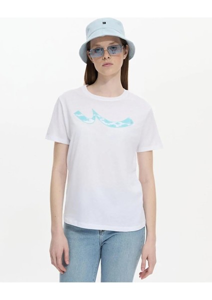 Kadın Regular Sıgnlı Kısa Kollu Beyaz T-shırt