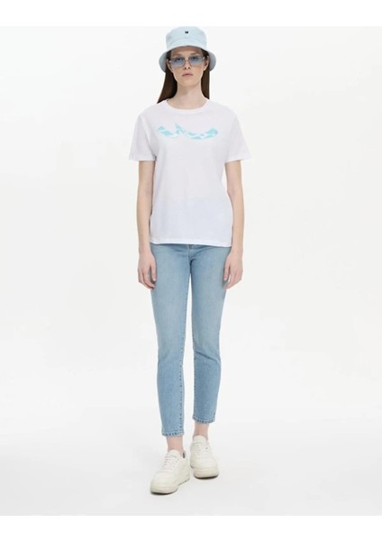 Kadın Regular Sıgnlı Kısa Kollu Beyaz T-shırt