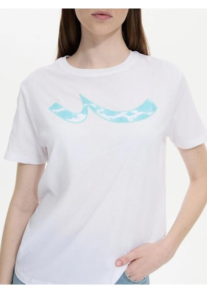 Kadın Regular Sıgnlı Kısa Kollu Beyaz T-shırt