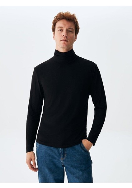 ErkekBalıkçı Yaka Siyah Sweatshırt indirimleri