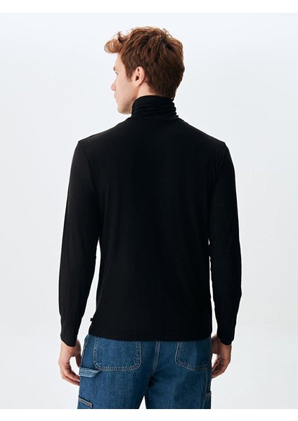 ErkekBalıkçı Yaka Siyah Sweatshırt