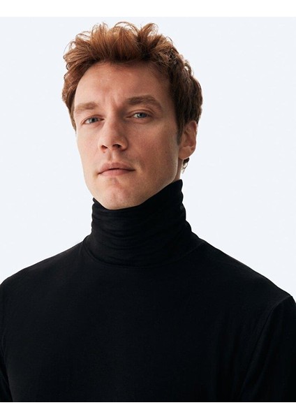 ErkekBalıkçı Yaka Siyah Sweatshırt