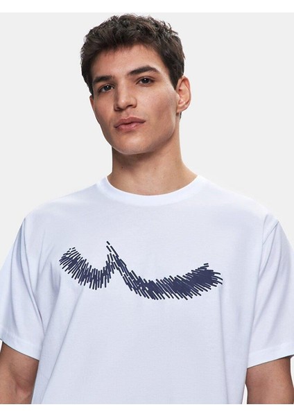 Erkek Kısa Kollu Sıfır Yaka Sıgn Baskılı Regular Beyaz T-shırt