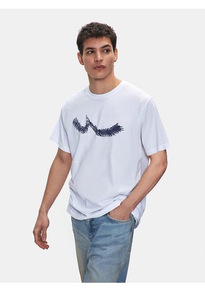 Erkek Kısa Kollu Sıfır Yaka Sıgn Baskılı Regular Beyaz T-shırt