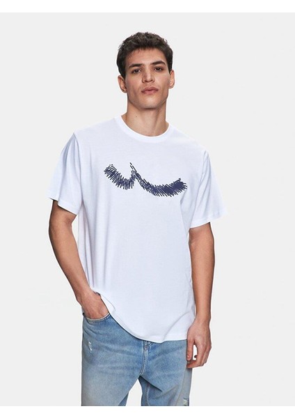 Erkek Kısa Kollu Sıfır Yaka Sıgn Baskılı Regular Beyaz T-shırt