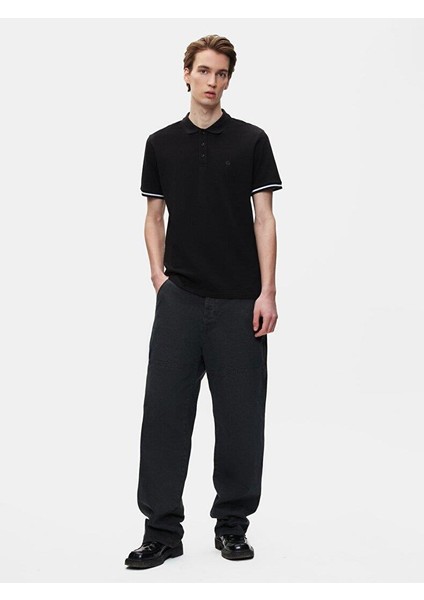 Erkek Kısa Kollu Polo Yaka Basıc Regular Siyah T-shırt indirimleri