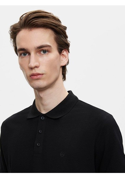 Erkek Kısa Kollu Polo Yaka Basıc Regular Siyah T-shırt