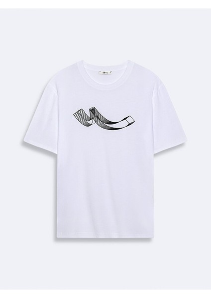 Erkek Kısa Kollu Sıfır Yaka Sıgn Baskılı Regular Beyaz T-shırt modelleri