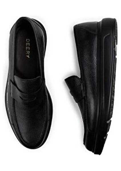 Deri Siyah Loafer Erkek Ayakkabı Düz Taban ile Günlük Kullanım