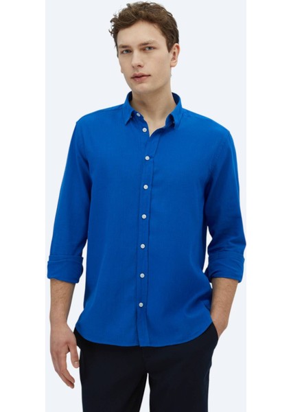 Saks Düz Regular Fit Dokuma Casual %100 Pamuk Gömlek