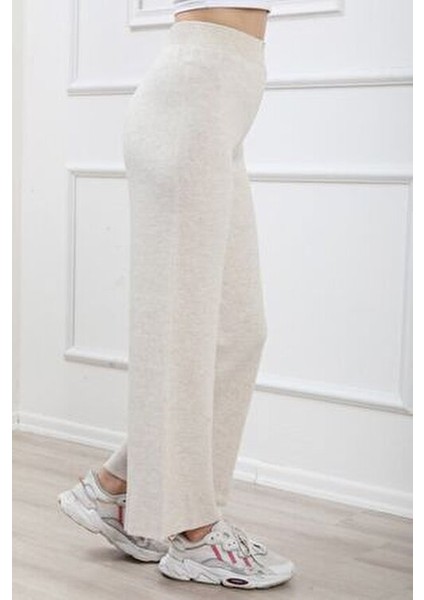 Bol Paça Kadın Pantolon Pamuk-Elastan Karışımıyla Rahat Kullanım Taş Renk modelleri