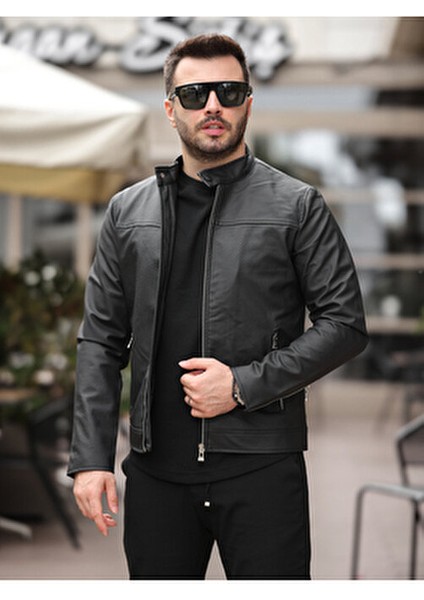 Erkek Siyah Yakası Çıtçıtlı Ryn Düz Deri Ceket fırsatları