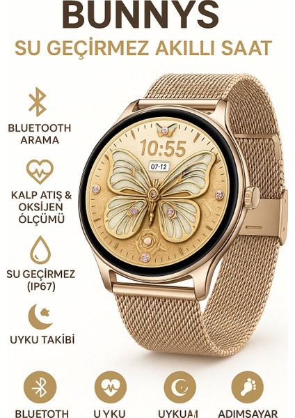 Honor Magic Uyumlu Şık Kadın Akıllı Saat – Su Geçirmez, Yuvarlak Çelik Kasa, Metal Kordon