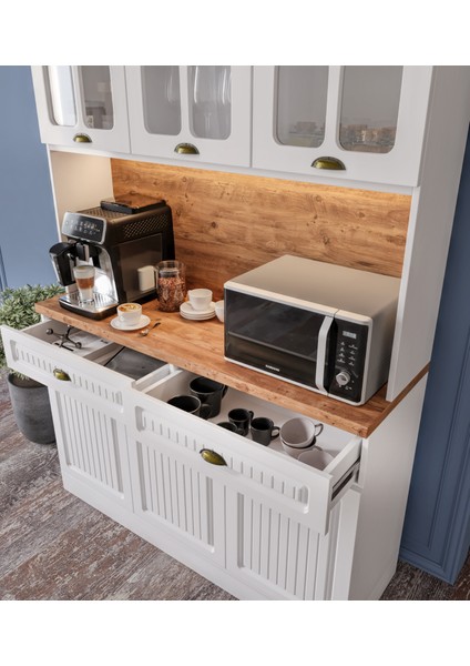 Efes Komple Mdf Kahve Köşesi - 140 cm Mdf Mutfak Dolabı - Dokunmatik LED Aydınlatmalı Kahve Köşesi fırsatları