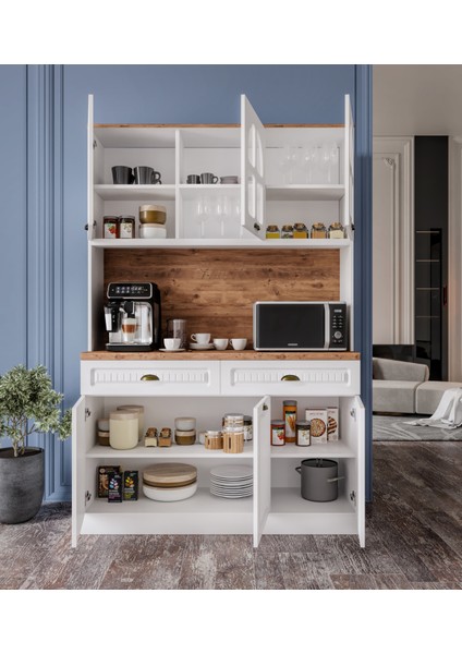 Efes Komple Mdf Kahve Köşesi - 140 cm Mdf Mutfak Dolabı - Dokunmatik LED Aydınlatmalı Kahve Köşesi indirimleri