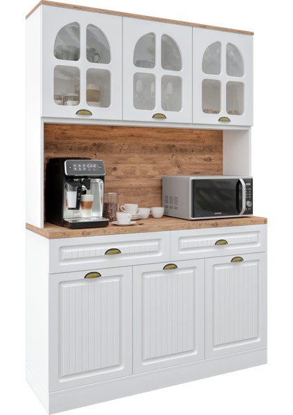 Efes Komple Mdf Kahve Köşesi - 140 cm Mdf Mutfak Dolabı - Dokunmatik LED Aydınlatmalı Kahve Köşesi