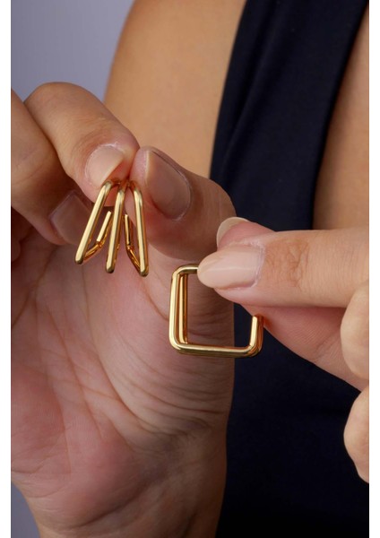 Kare Kesim Üçlü Altın Kaplama Çelik Kadın Küpe fiyatları