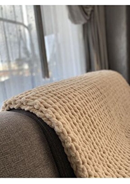 Krem Puffy El Örgüsü Battaniye