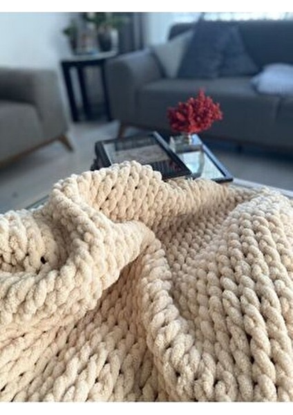 Krem Puffy El Örgüsü Battaniye fırsatları