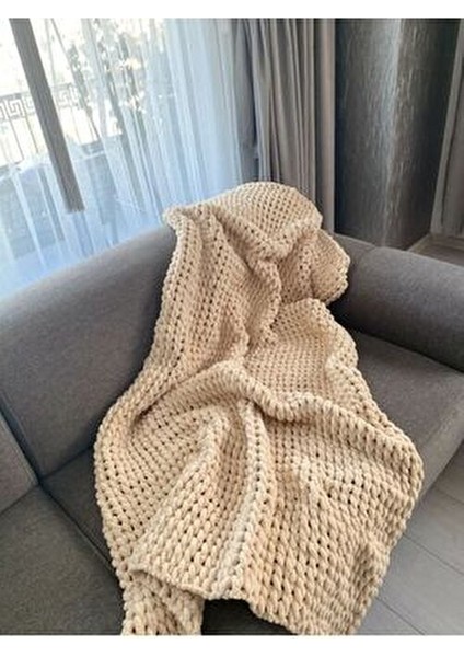 Krem Puffy El Örgüsü Battaniye indirimleri