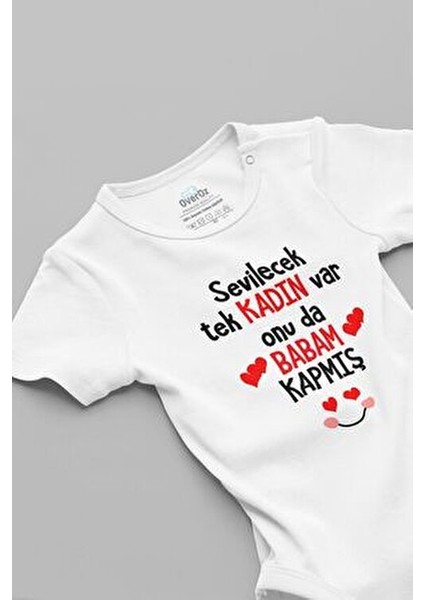 Organik %100 Pamuk Sevilecek Tek Kadın Var Onu Da Babam Kapmış Bebek Body Kısa Kollu Badi Zıbın 5144