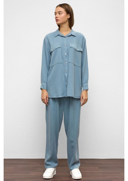 Çıt Çıt Kapamalı Salaş Soft Denim Ikili Takım Mavi 9378-TK modelleri