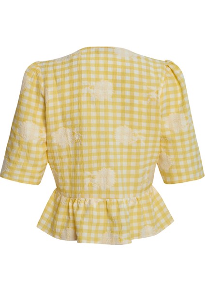 Sarı Çiçekli Pötikare Fiyonklu Bluz fiyatları