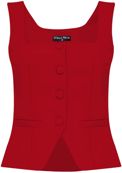 Kırmızı Astarsız Kare Yaka Yelek