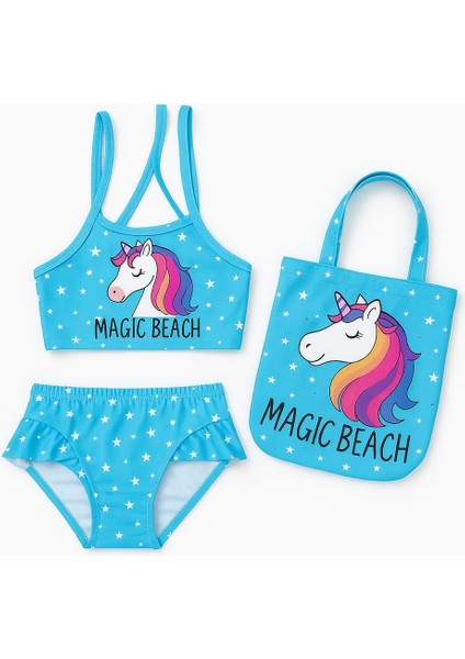 Kız Çocuk Unicorn Desenli 3’lü Mayo ve Plaj Çanta Takımı – MAVI-5557 indirimleri