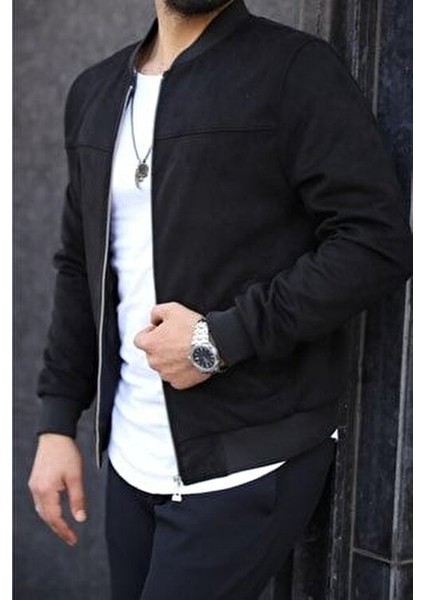 Erkek Siyah Süet Kolej Ceket